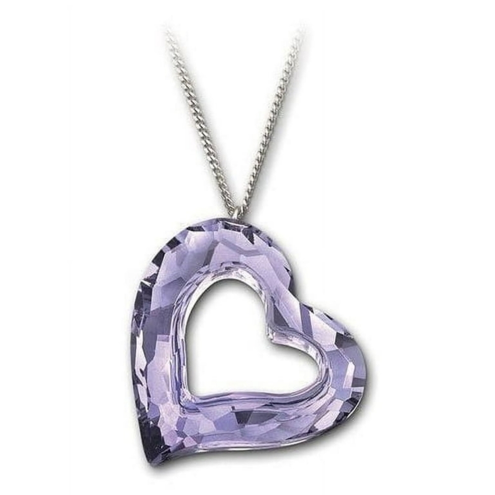 EUC Beautiful Swarovski Purple Crystal Love Heart Chain Pendant Necklace!
